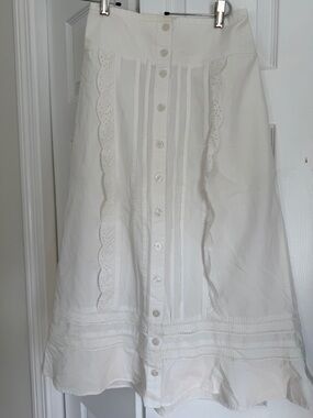 Free People Cream Eyelet A-Line Button Front Skirt